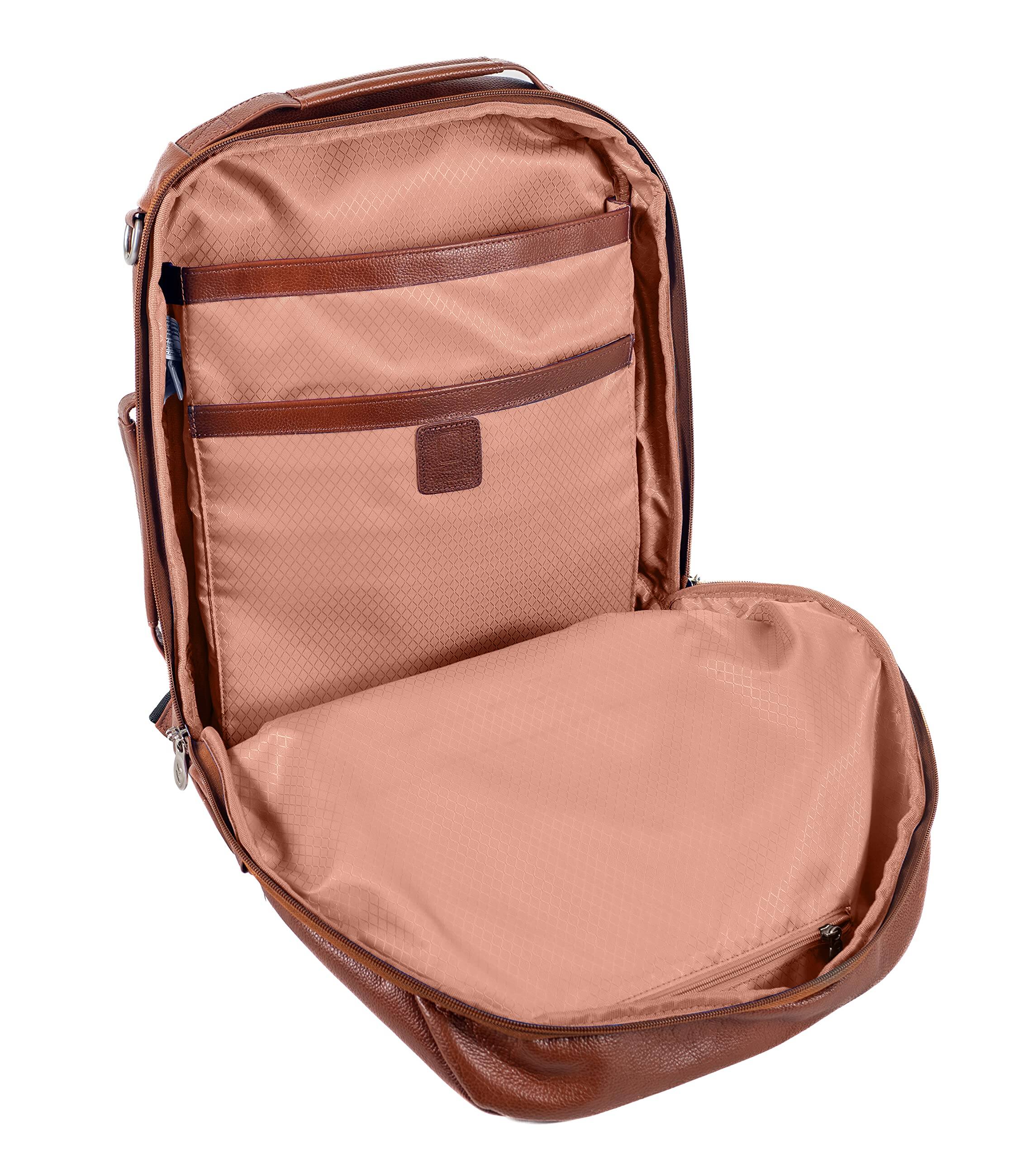 Alt View 5. McKleinUSA - 17" Convertible Leather Laptop Backpack 2-in-1 Crossbody, Laptop Sleeve, Tablet Pocket, Air-Mesh Back, Piggyback Strap - Brown.