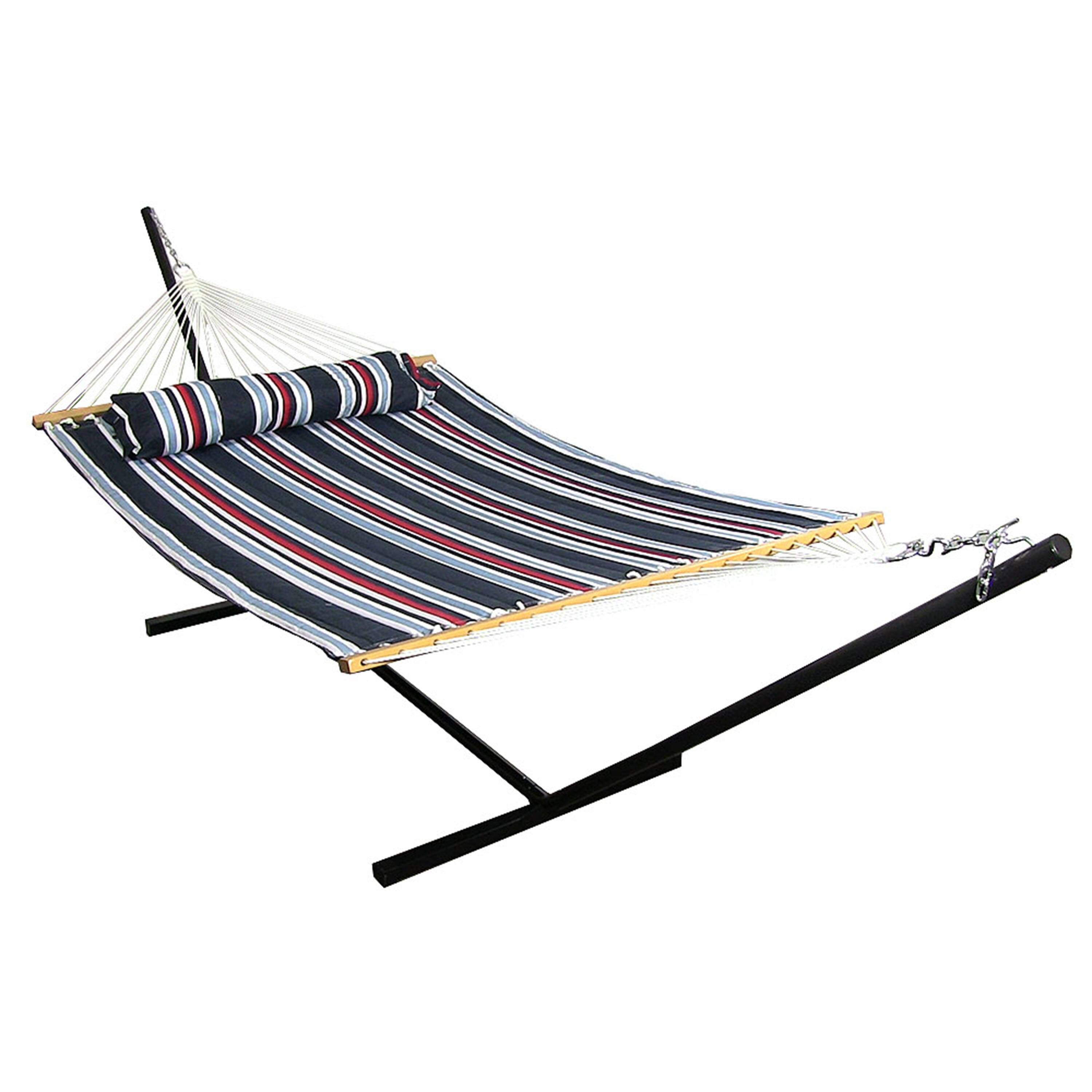 Sunnydaze - Large Quilted Fabric Hammock with Steel Stand - Nautical Stripe