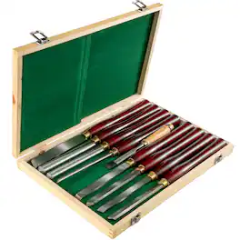 VEVOR - 8-Piece Wood Lathe Chisel Kit, HSS Steel Blades, Woodworking Turning Tools with Wooden Storage Case, Ideal for Wood - Original steel color + Wooden color