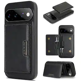 Dteck - Wallet Case for Google Pixel 11 Pro XL, Compatible with MagSafe Accessory Detachable Magnetic Card PU Leather Cover - Black