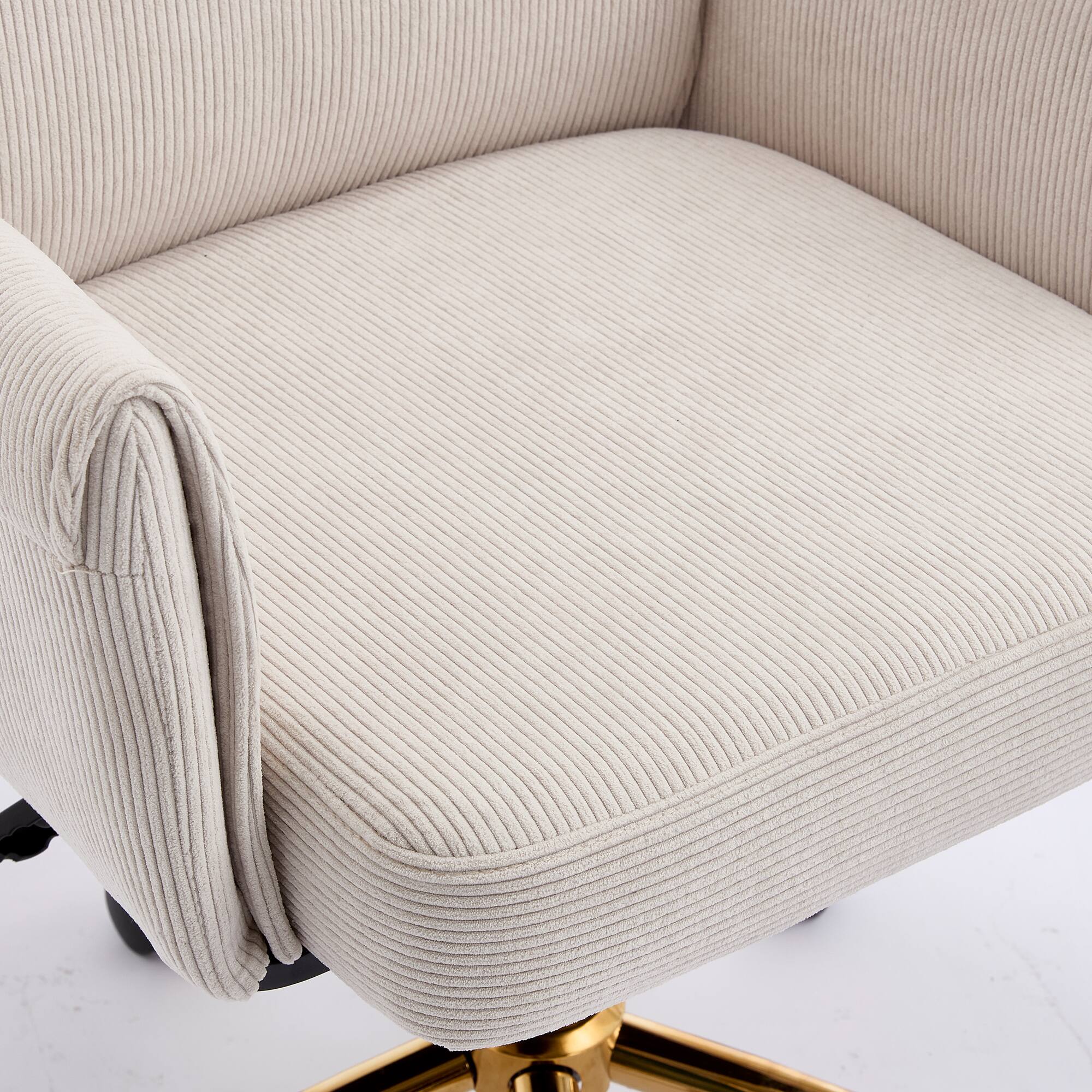 Alt View 7. Forest'nSky - White Mid-Back Liftable Office Chair, Ergonomic Striped Fabric Desk Chair for Work & Study - White.