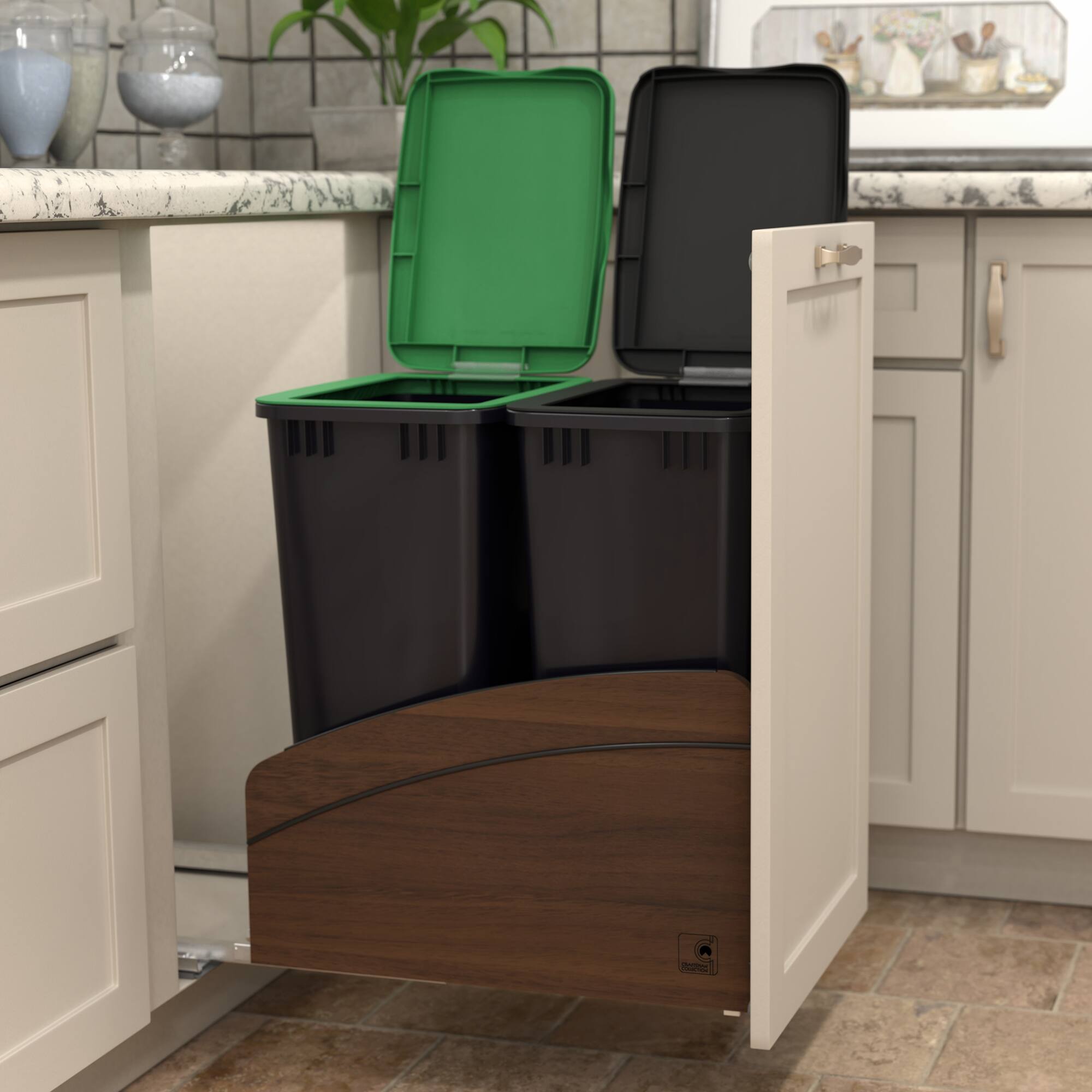 Alt View 8. Rev-A-Shelf - Rev-A-Shelf Walnut Double Pullout Waste Container, Soft-Close, 50 qt, Black - Walnut.