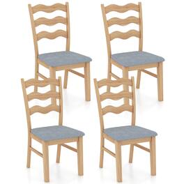 Gymax - Dining Chair Set of 4 w/ Padded Seat Hollowed Wave Backrest Rubber Wood Frame - Natural, Grey