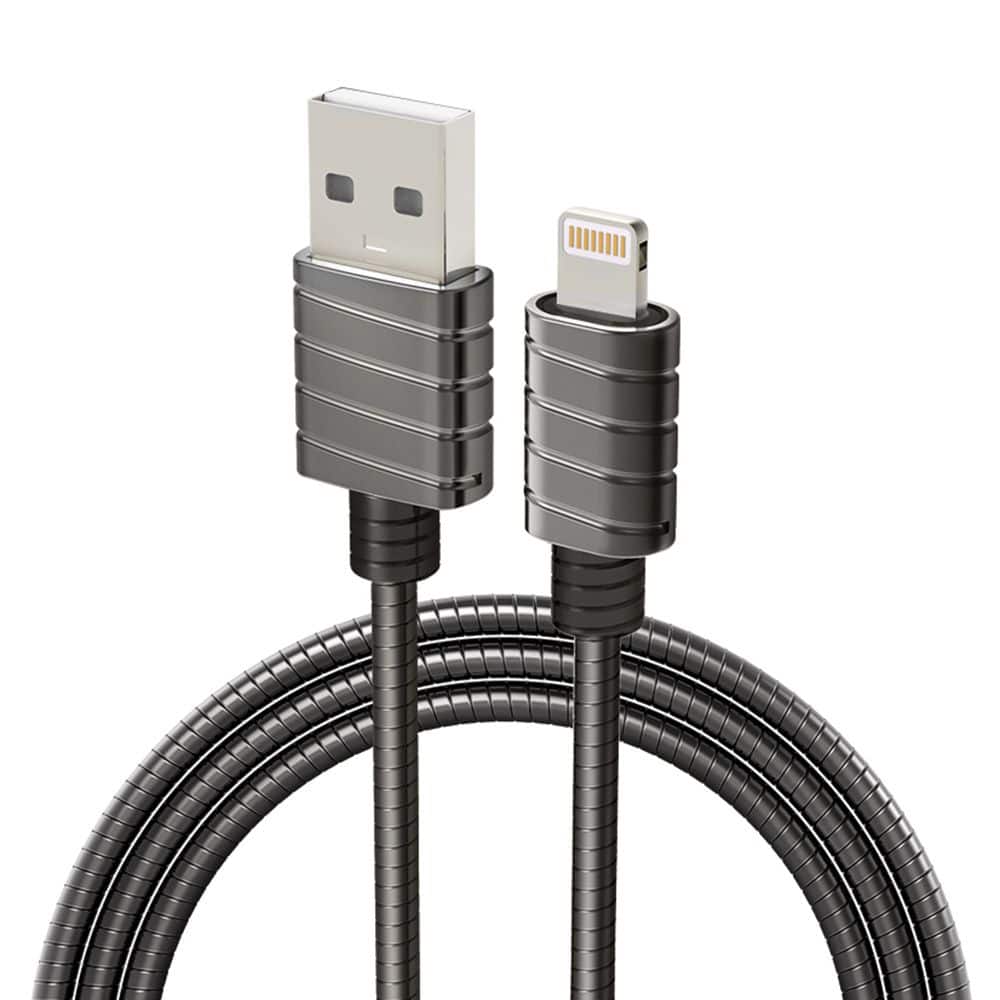 iWalk - Twister Steel Metallic Apple Lightning Cable 6.5ft - Gray