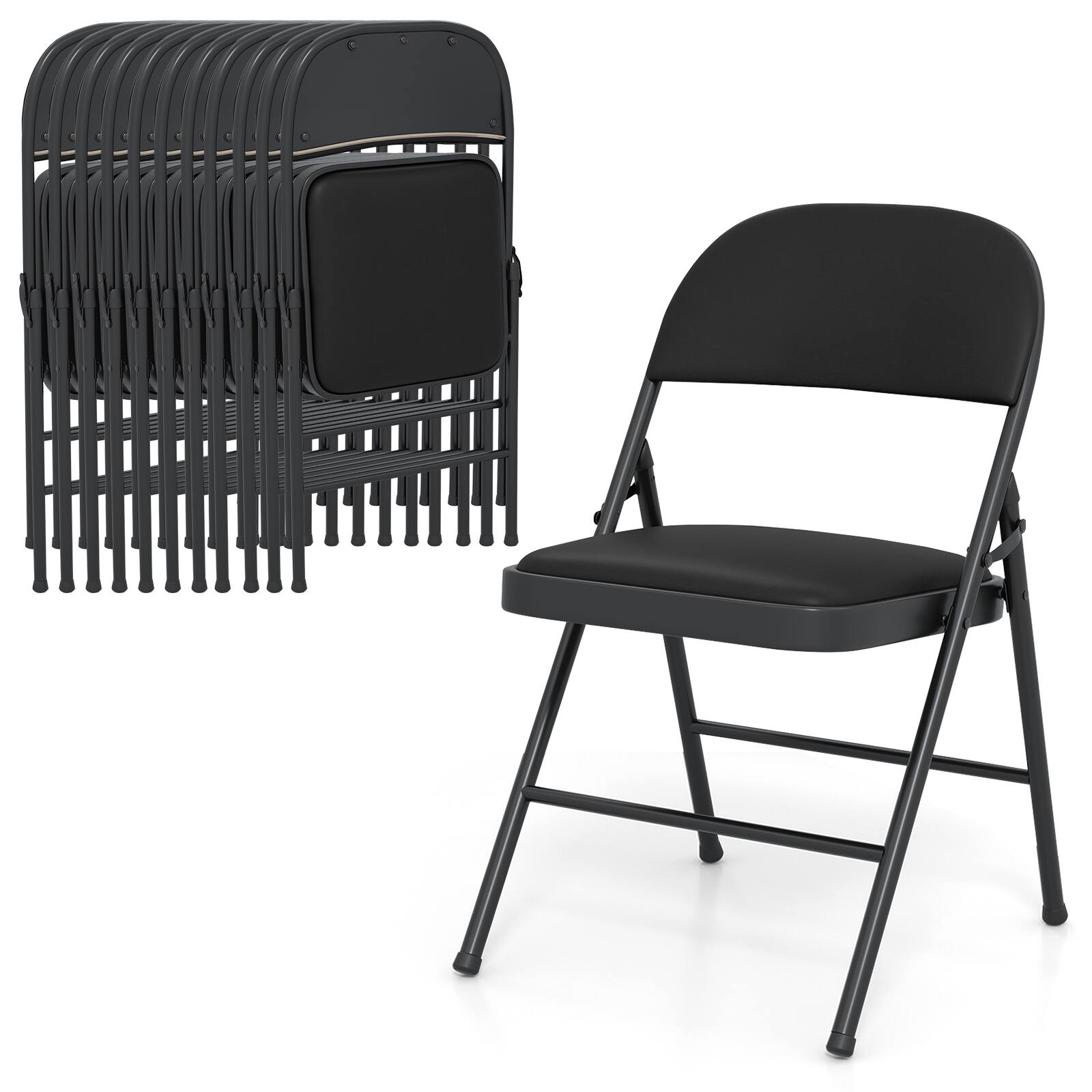 Alt View 8. Costway - Costway 12PCS Folding Chairs with Metal Frame PVC Leather Stackable Chairs for Indoor - Black.