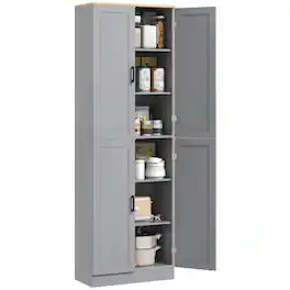 Homcom - 67" Freestanding Kitchen Pantry, 4-Door Storage Cabinet Organizer with Adjustable Shelves, Doors and Shelves - Gray