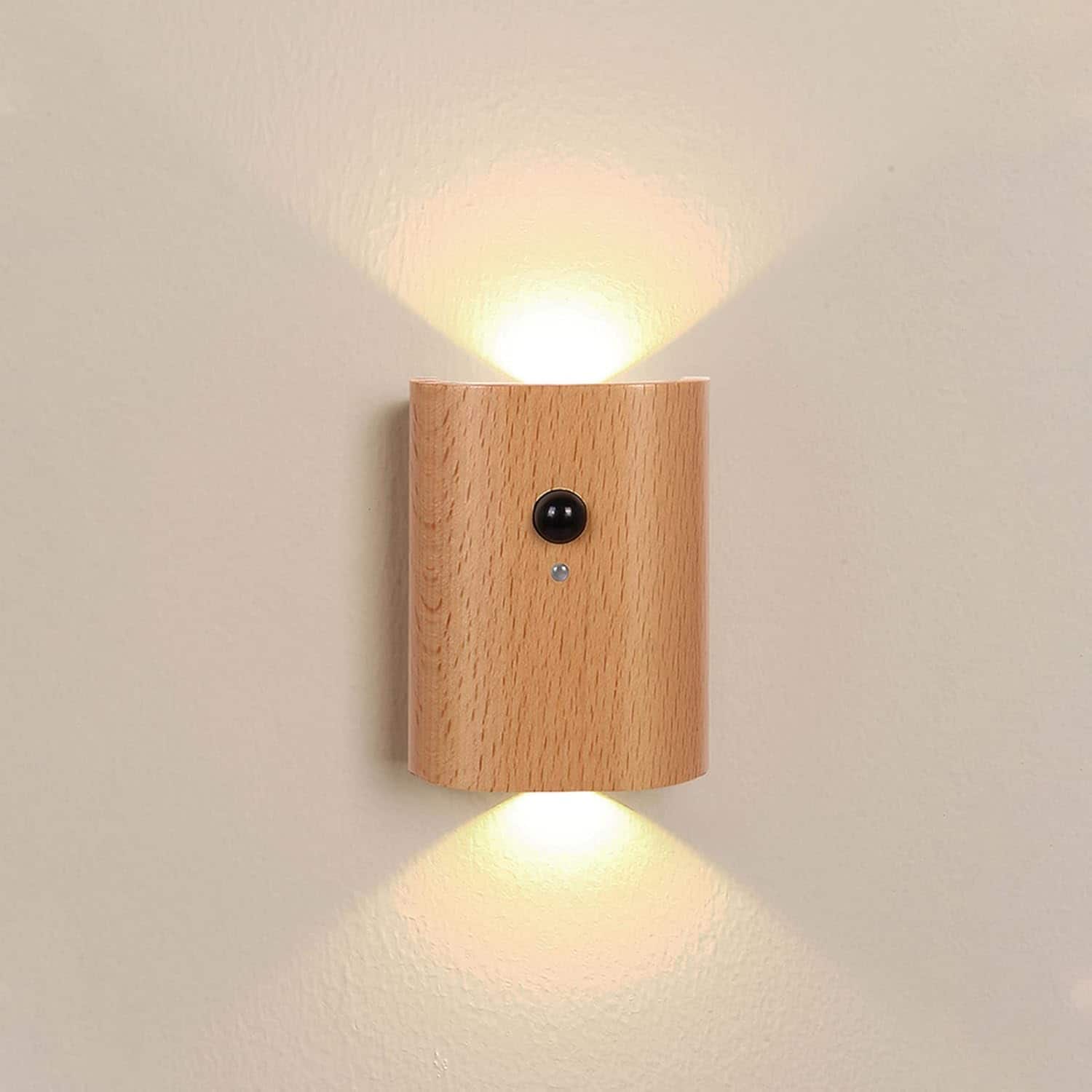 RTMB - White Ash Wood Night Light, Motion Sensor LED Step Light, Rechargeable (1-Pack)