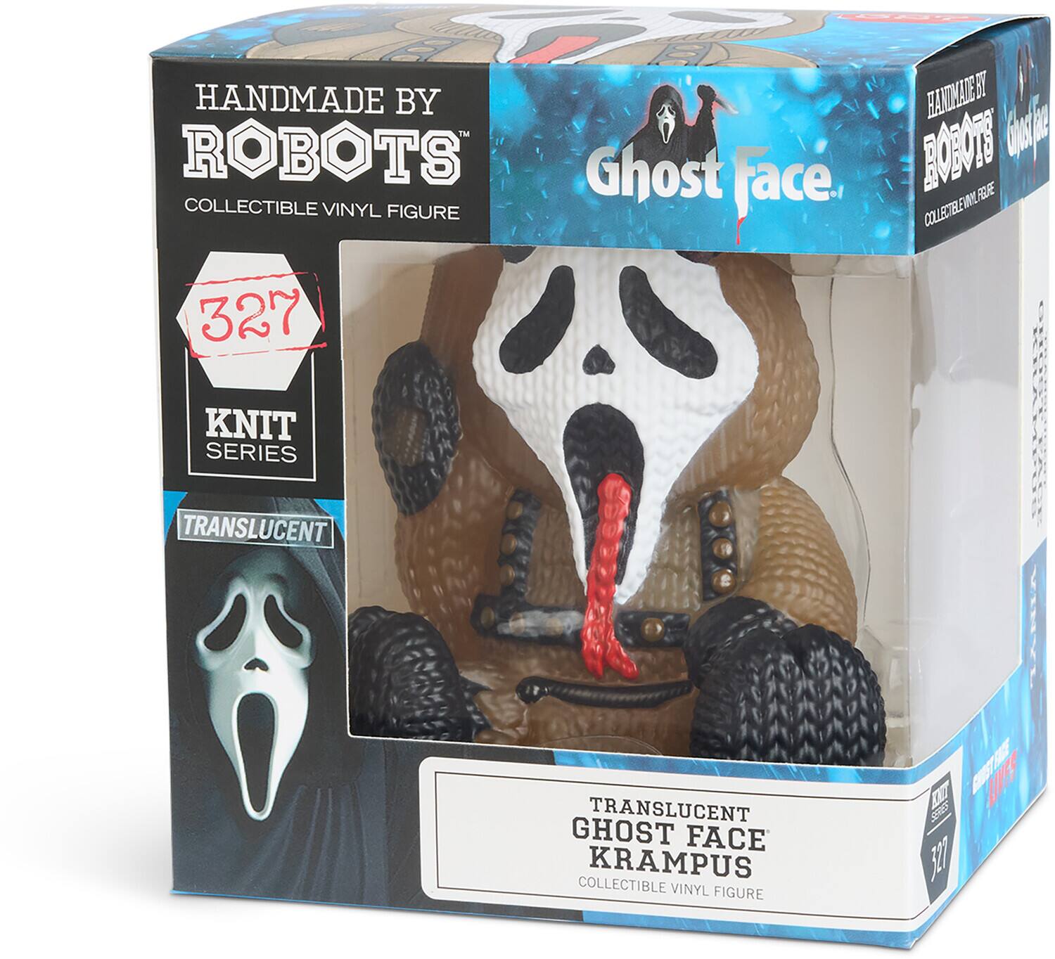 HANDMADE BY ROBOTS  
COLLECTIBLE VINYL FIGURE  

327  
KNIT SERIES  

TRANSLUCENT  
GHOST FACE KRAMPUS  
COLLECTIBLE VINYL FIGURE