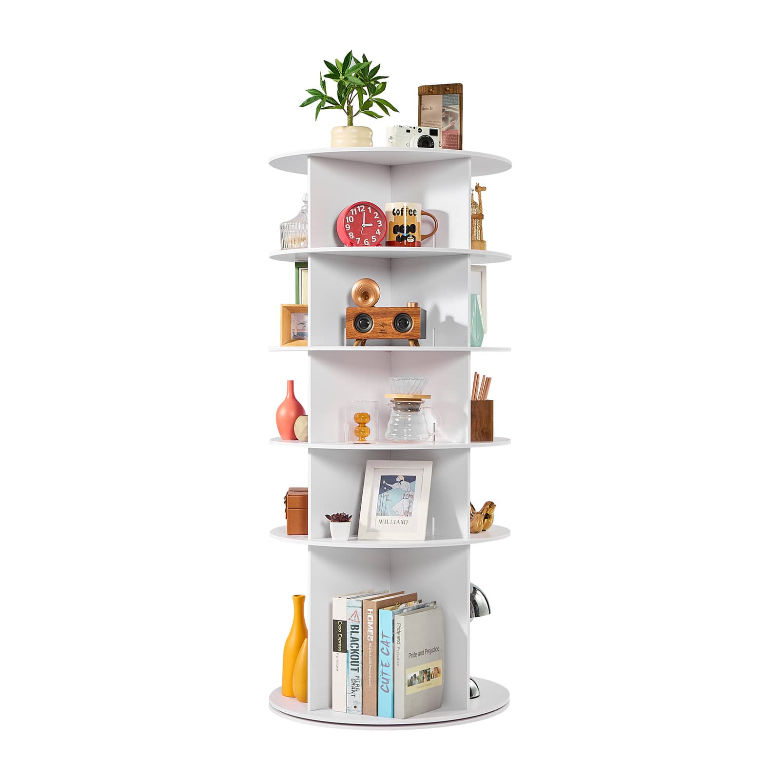 VEVOR - 5 Tiers Rotating Shoe Rack Tower, 360° Spinning Shoe Rack, Revolving Storage Round Carousel Display - White