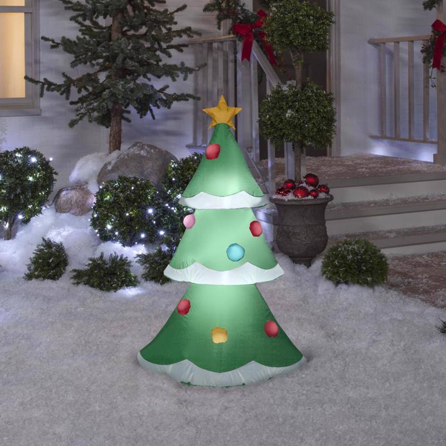 Angle. Gemmy - Gemmy Airblown Inflatable Christmas Tree with Snowy Layers 48 in. Inflatable (Case of 6) - Multicolored.