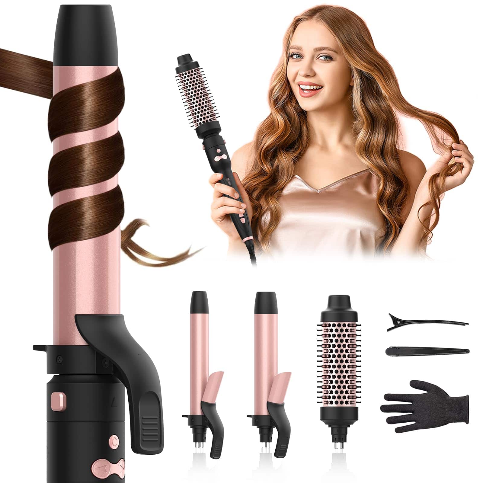 Live At Space - Automatic Rotating Curling Iron 3 In 1 Thermal Brush Set 1-1 1/2 Inch Auto Hair Curler With 3 Temps 100 - Default