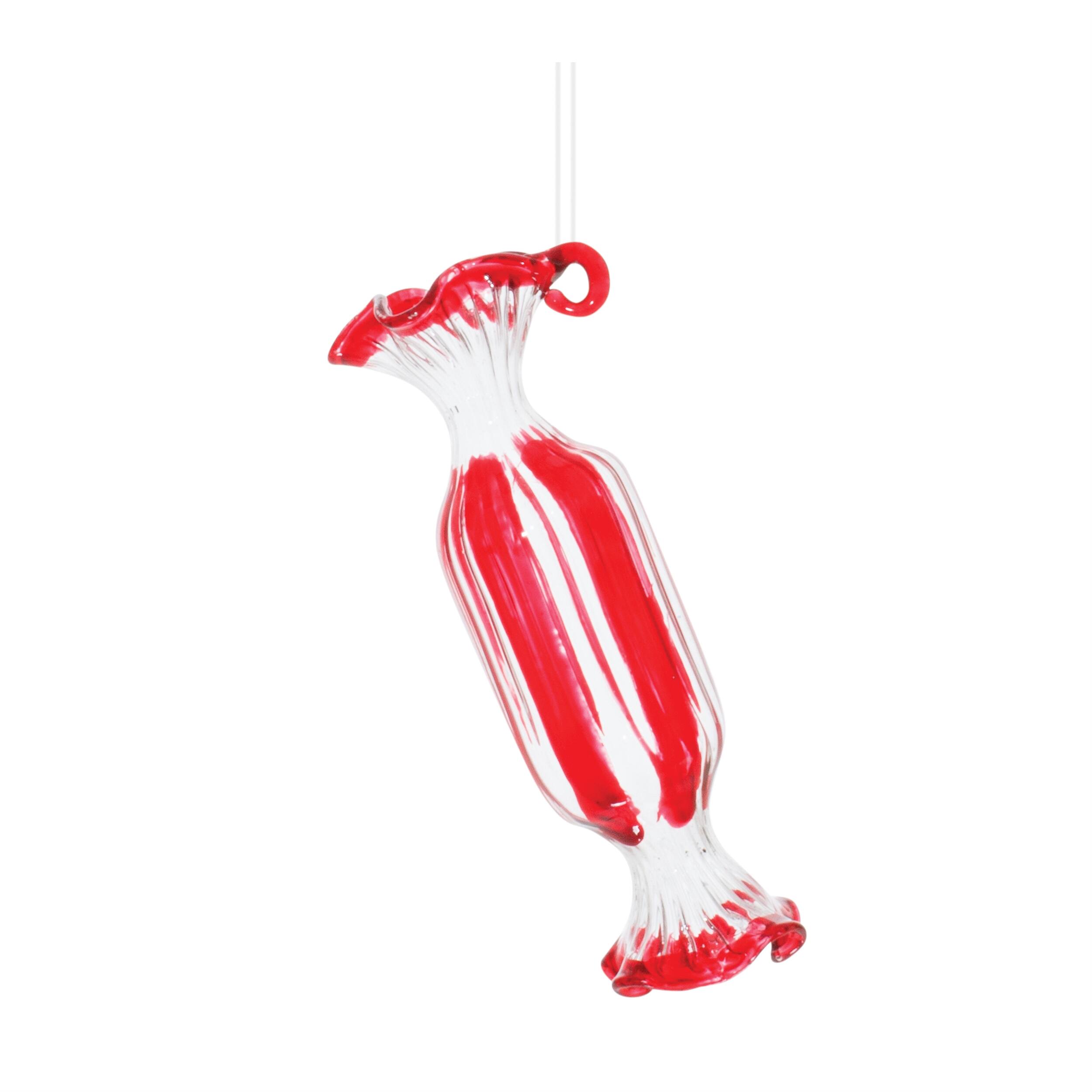 Back. BreeBe - Glass Peppermint Candy Ornament (Set of 12) - Red, White.