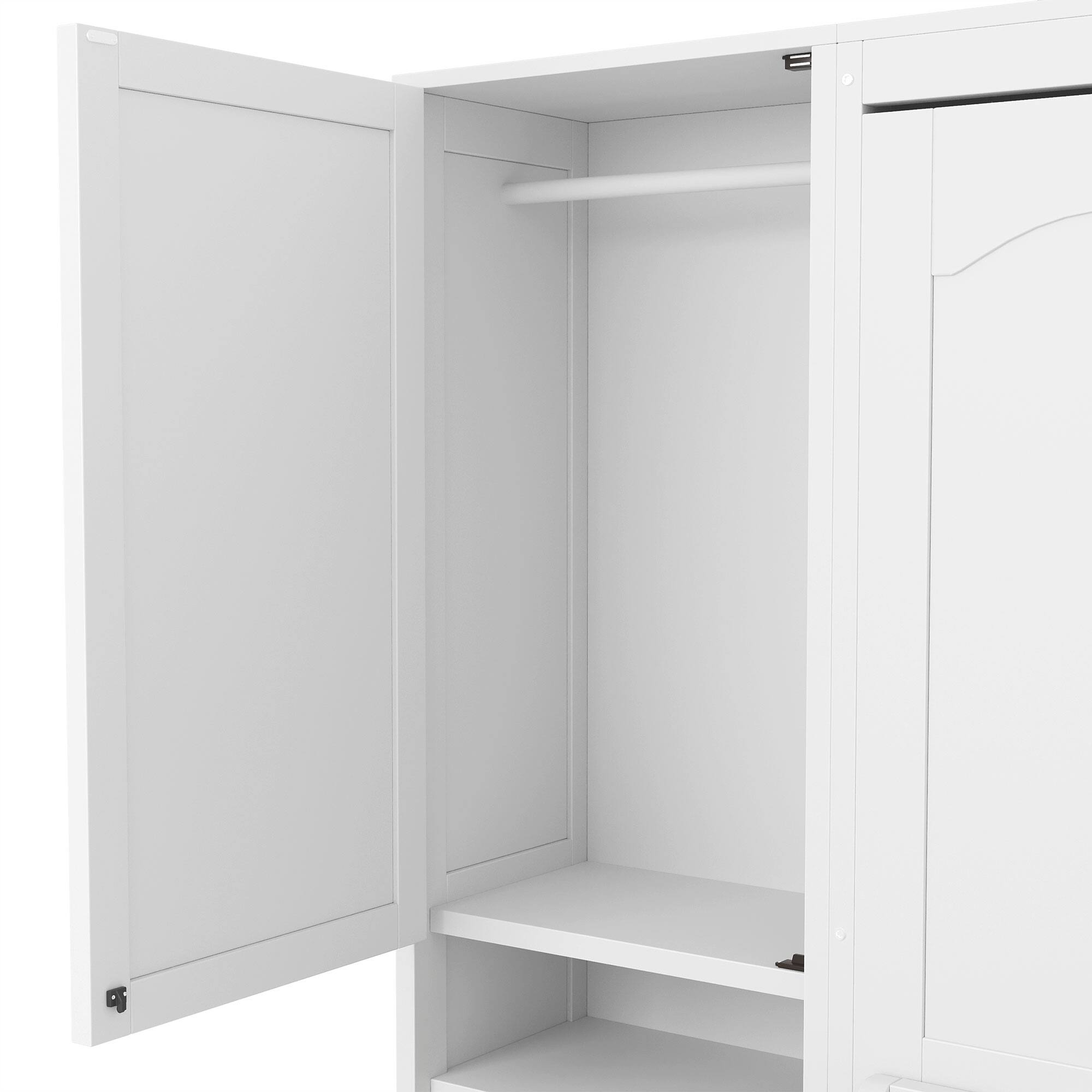 Alt View 9. Tiramisubest - Full Size White Murphy Bed with Closet, Drawers & Shelves, MDF+LVL, 107x18x82 inches, 395 lbs - White.