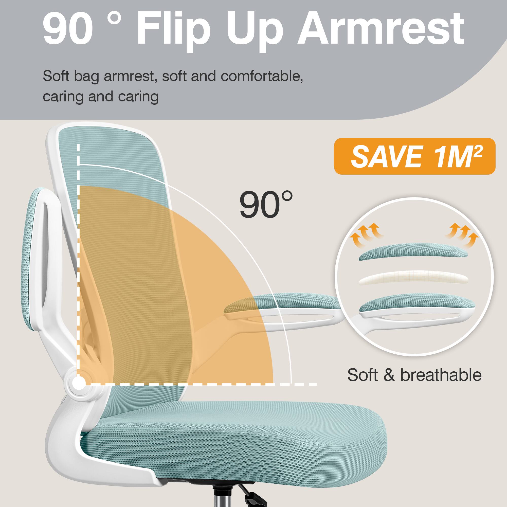 90° Flip Up Armrest, Soft bag armrest, soft and comfortable, caring and caring, 90°, SAVE 1M², Soft & breathable