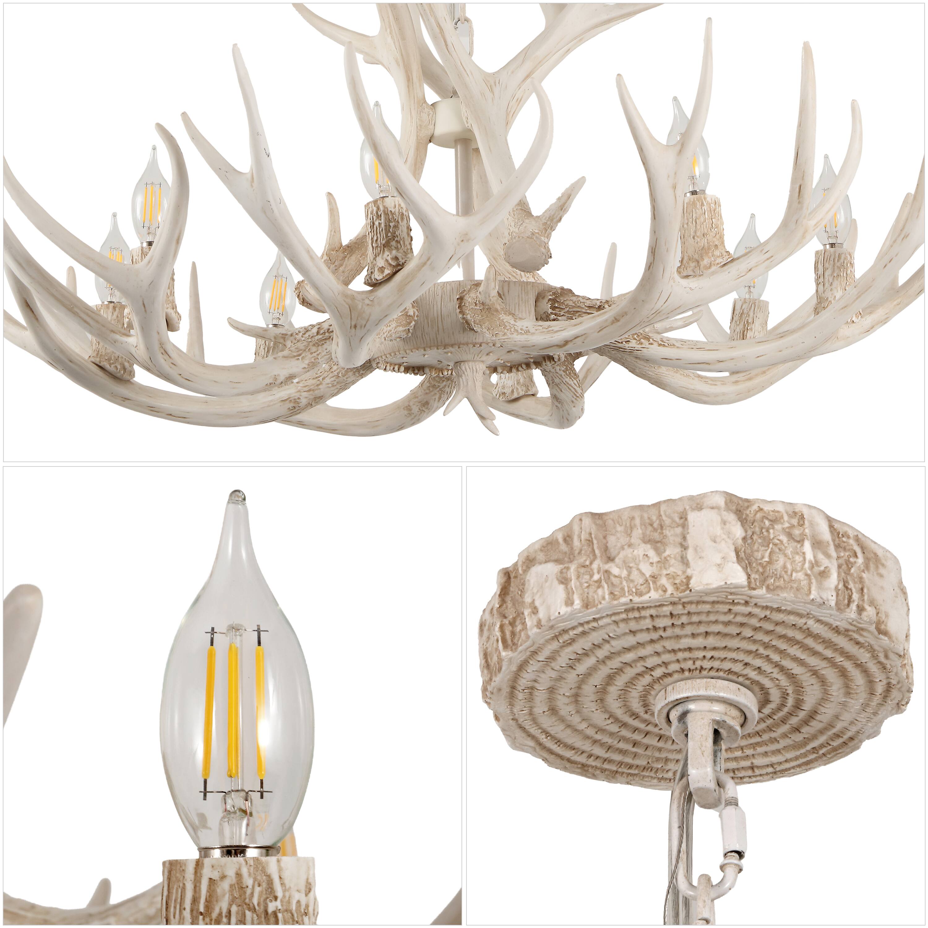 Alt View 4. Jonathan Y - Eldora 36" 8-Light Rustic Farmhouse Adjustable Resin Antler LED Chandelier, Beige - Beige.