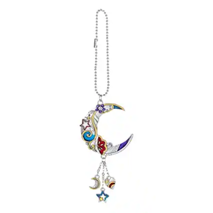 Front. Ganz - Ganz Multi Color Moon Car Charm 7.5 inches with Silver Chain - Silver.