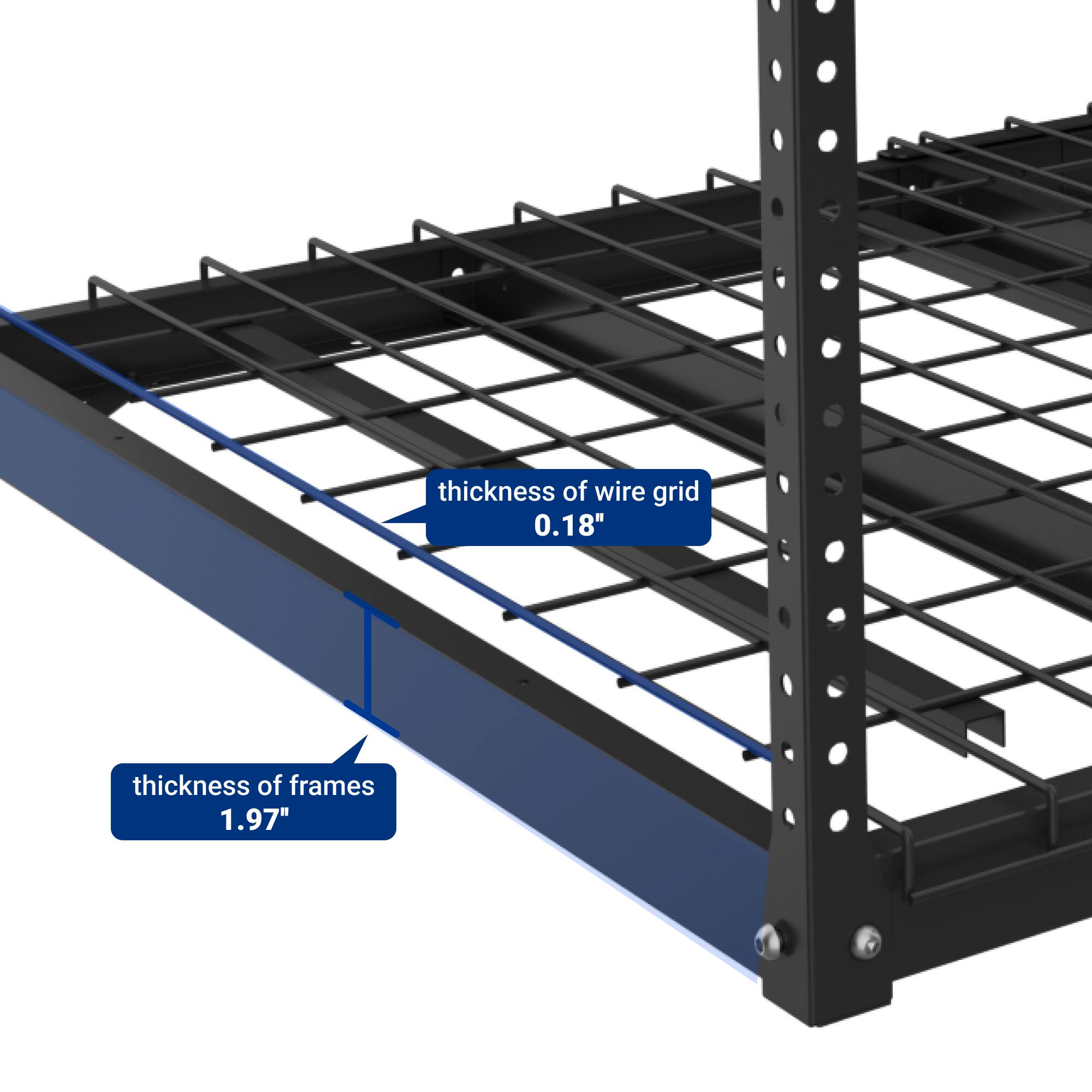 thickness of wire grid 0.18"  
thickness of frames 1.97"