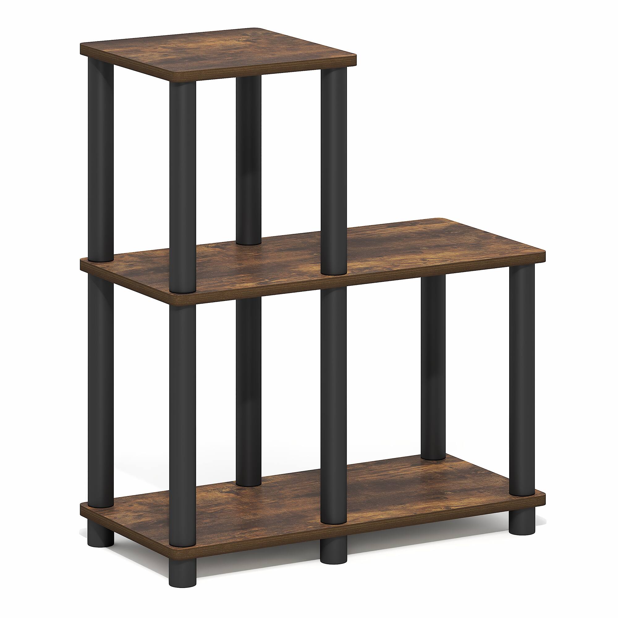 Alt View 5. Furinno - TURN-N-TUBE Storage Shelves, 3-Tier Ladder Book Shelf with Open Frame Design, 3-Cube Toolless Corner Shelf - Amber Pine/Black.