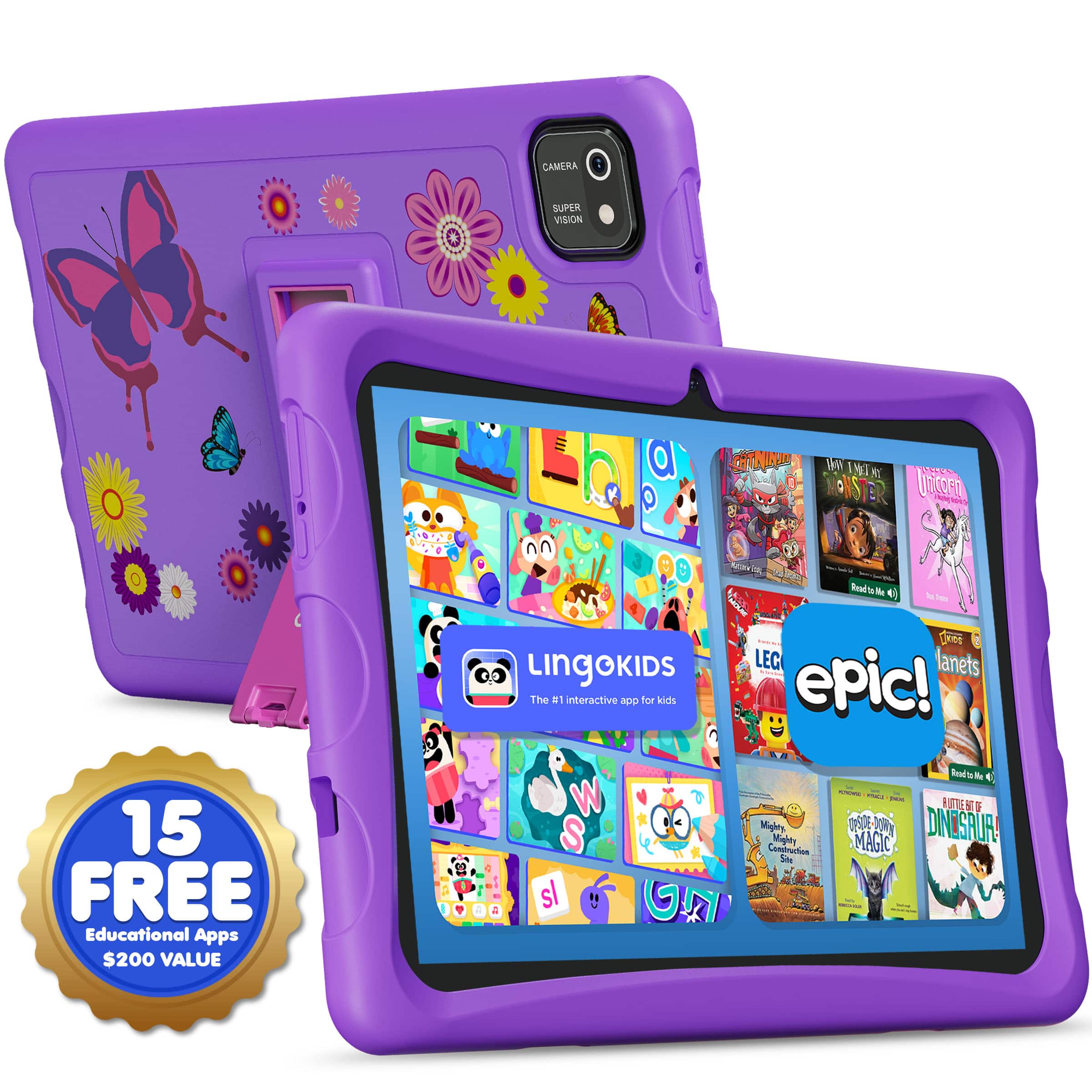 CAMERA 7 SUPER VISION  
15 FREE Educational Apps $200 VALUE  
AmE - I - SRL  
Redite Me 4 - P C | Dieg 1  
LINGOKIDS  
The #1 interactive app for kids  
epic!  
adidas  
Migley DS 20  
DINOSAUR  
Condiation  
Mialiy  
MAGIC