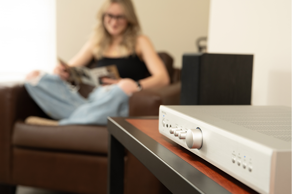 Alt View 3. Rotel - A8 30W 2-Ch Integrated Stereo Amplifier - Silver.