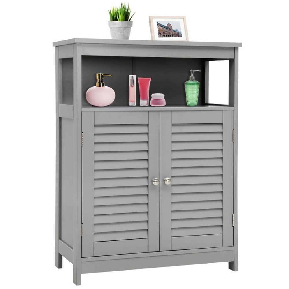 Kadyn - Wood Freestanding Bathroom Storage Cabinet with Double Shutter Door- Bathroom Cabinets for Entryway Storage - Gray