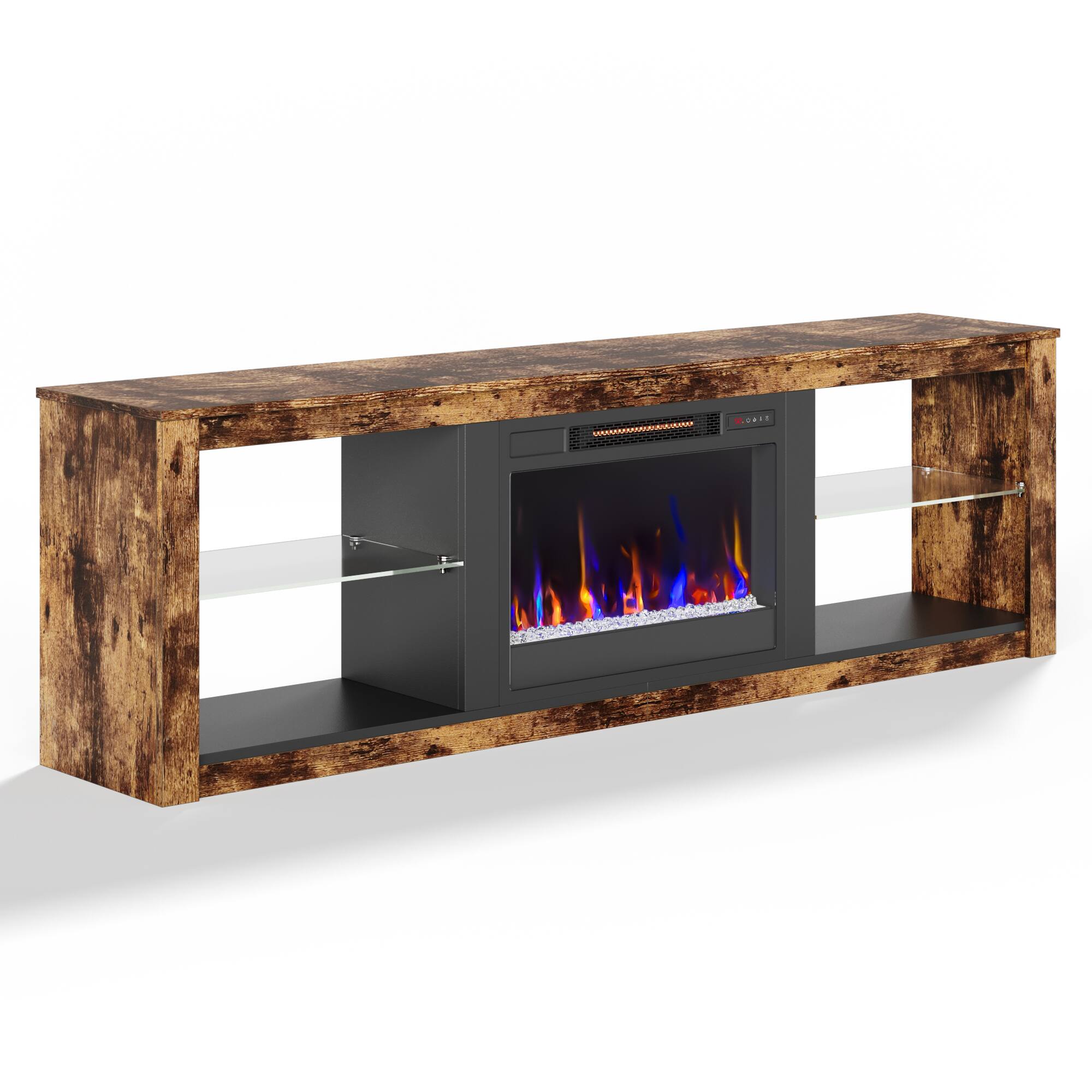 Angle. Bestier - 70-inch Gaming TV Stand Fireplace Entertainment Center with RGB Lights - Brown.