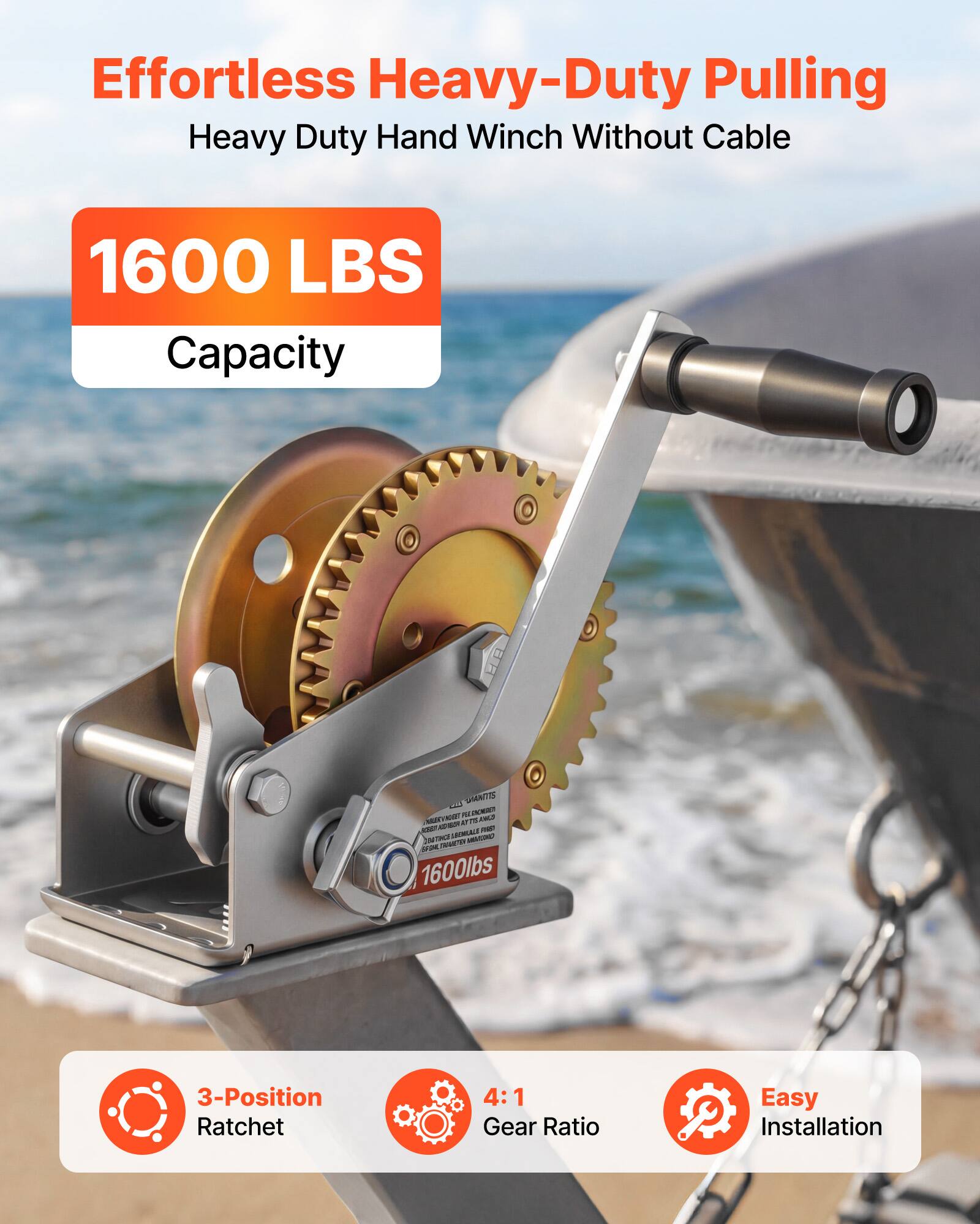 Effortless Heavy-Duty Pulling Heavy Duty Hand Winch Without Cable 1600 LBS Capacity

- MrMT
- UMANT
- 3-Position Ratchet
- 4:1 Gear Ratio
- Easy Installation