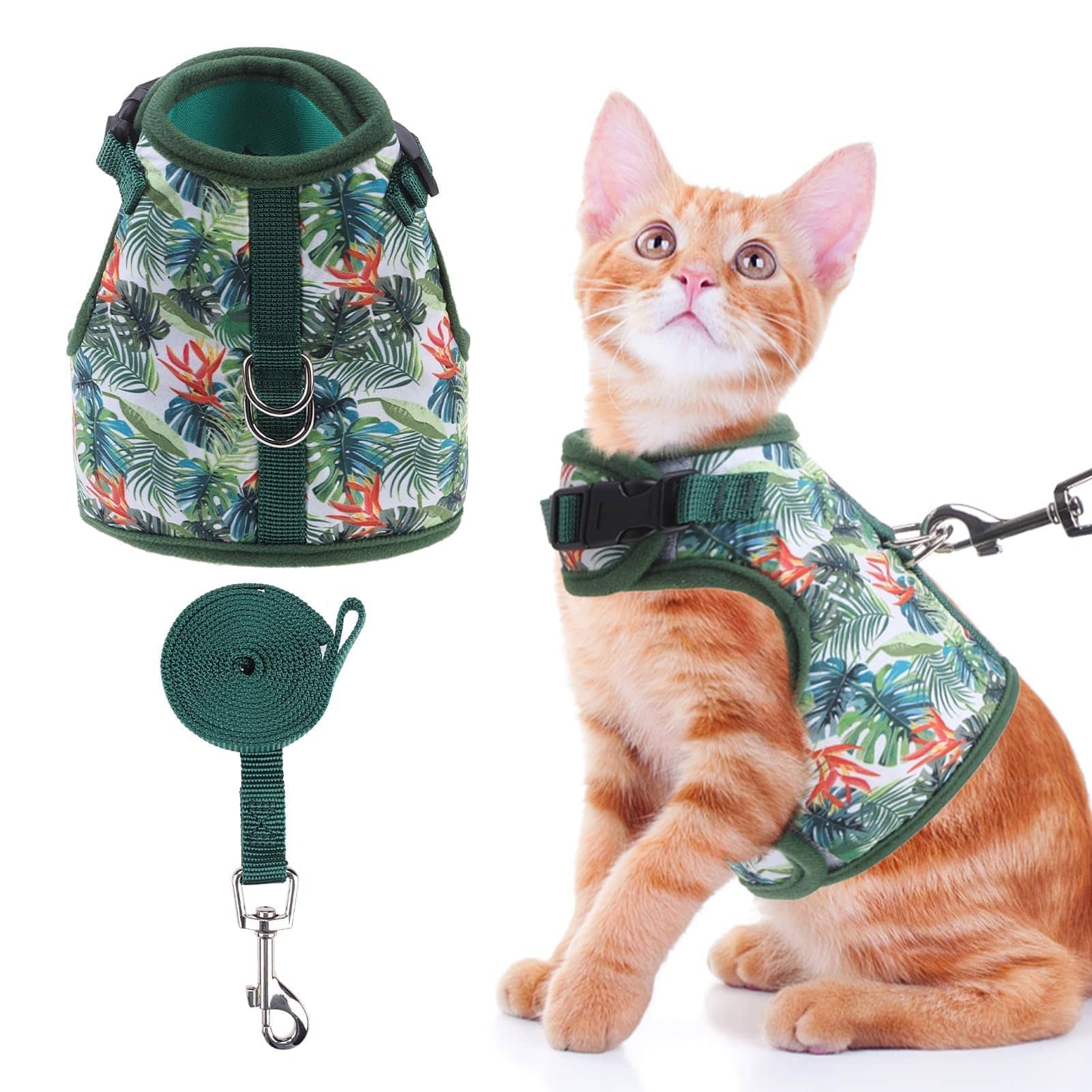 Paradigms Interiors - Cat Harness With Leash Escape Proof - Fashionable Mesh Dog Walking Leads For Kitties Puppies Animals - Emerald Hues-Large