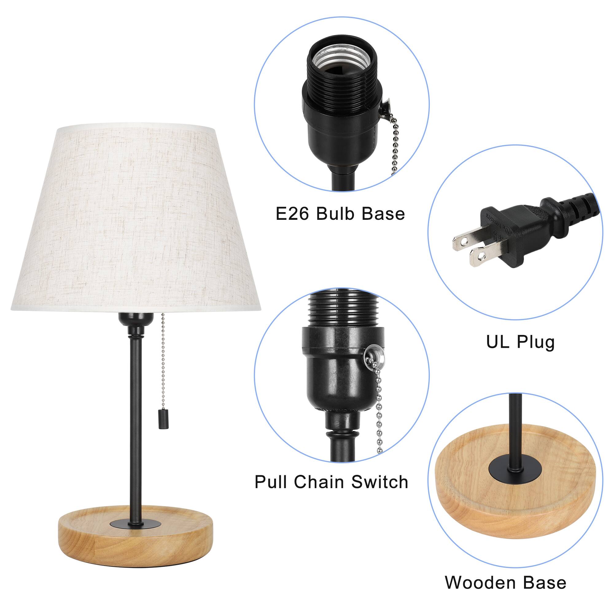 E26 Bulb Base  
UL Plug  
Pull Chain Switch  
Wooden Base