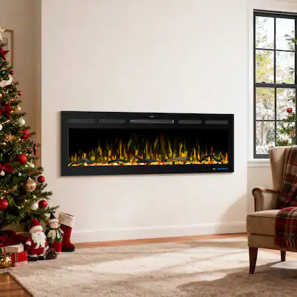 Front. Ihomeadore - 60" Smart Recessed Wall-Mounted Electric Fireplace Insert with APP & Remote, Multi-Color Flame & Speed - Black.