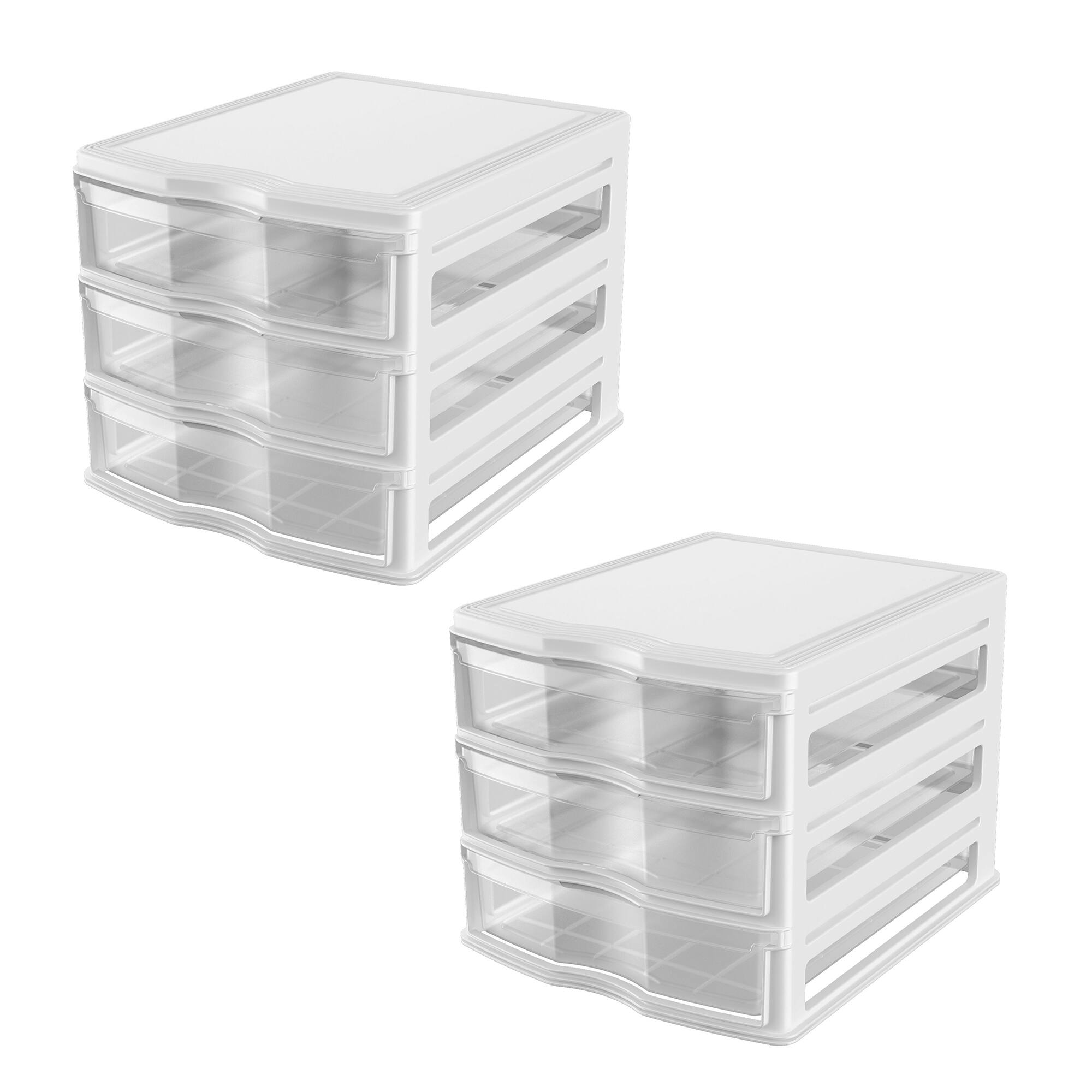 Front. Life Story - Life Story 3 Drawer Stackable Shelf Organizer Storage Drawers, White (2 Pack).