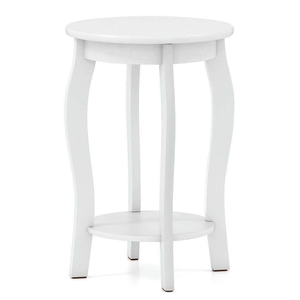 Front. Kadyn - 15-inch 2-Tier Round Side Table with Lower Storage Shelf, White - White.