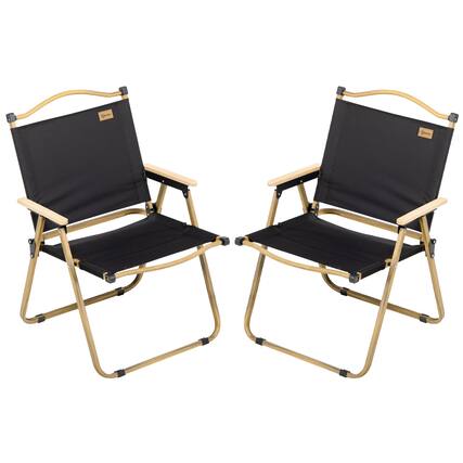 Front. Outsunny - 2 Pack Folding Camping Chair, Lightweight & Portable Beach Chairs Armchairs, Perfect for Festivals, Fishing - Black.