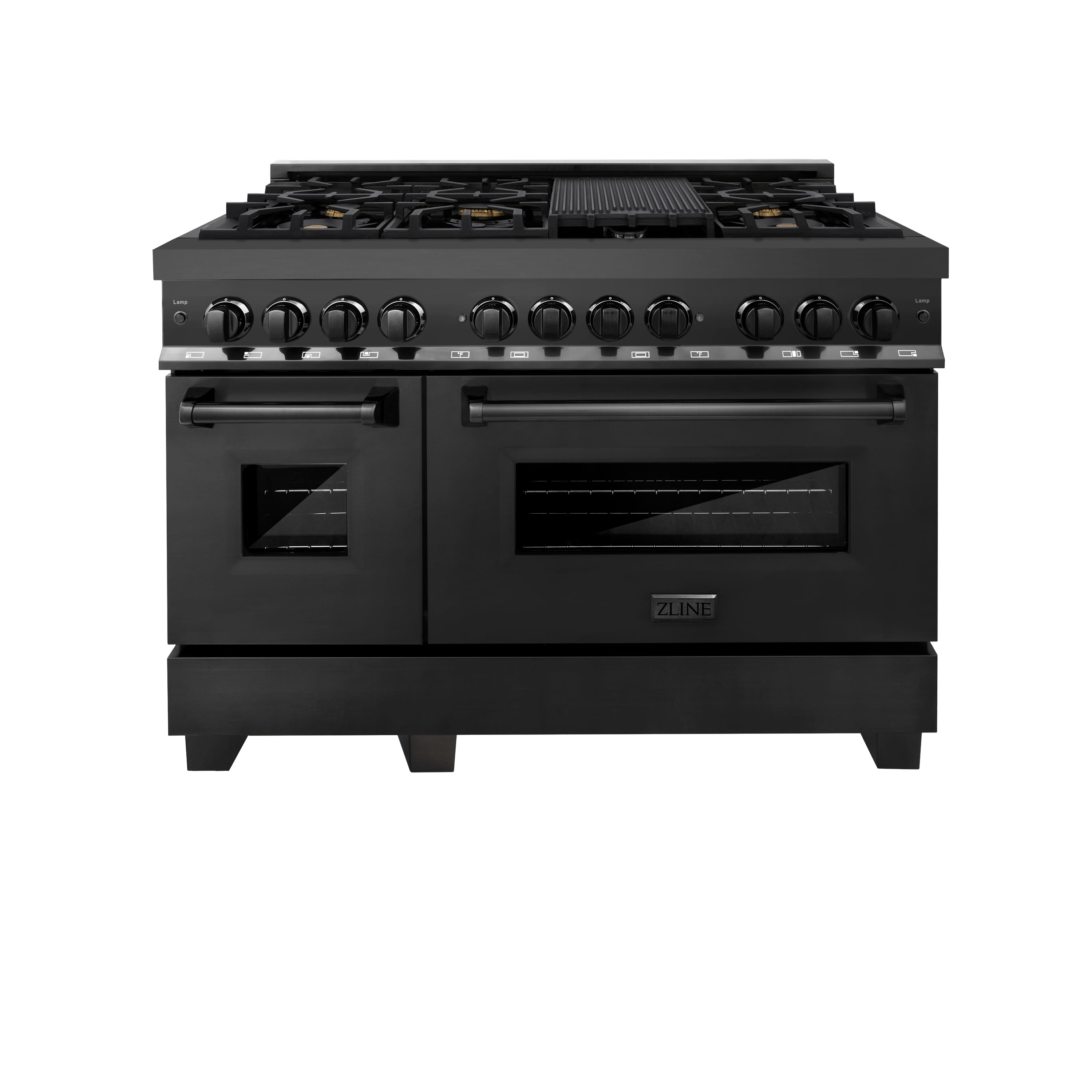 ZLINE - 48" Legacy Dual Fuel Range w/ 6 Brass Burners & 2 Ovens in Black Stainless Steel (RAB-BR-48) - Multicolor - Front_Zoom