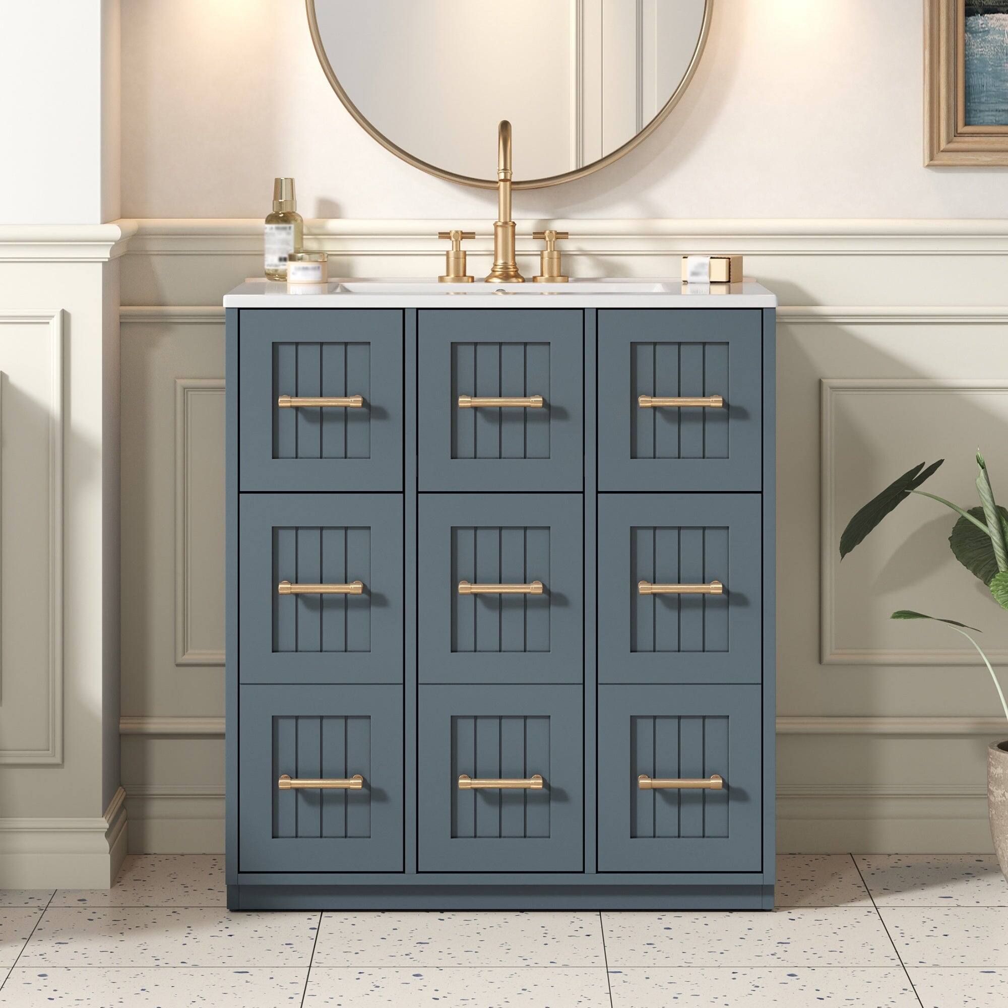 Alt View 4. Boyel Living - 30 Inch Modern Bathroom Vanity with Undermount Ceramic Sink and Drawers Blue - Blue.