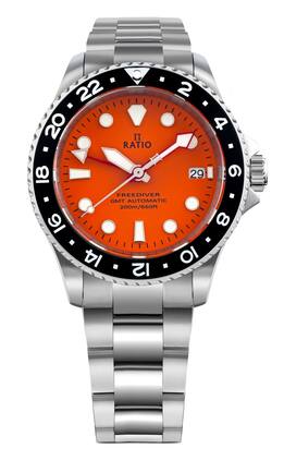 RATIO - FreeDiver GMT Series Sapphire Stainless Steel Dial Automatic RTF055 200M Men's Watch - Orange