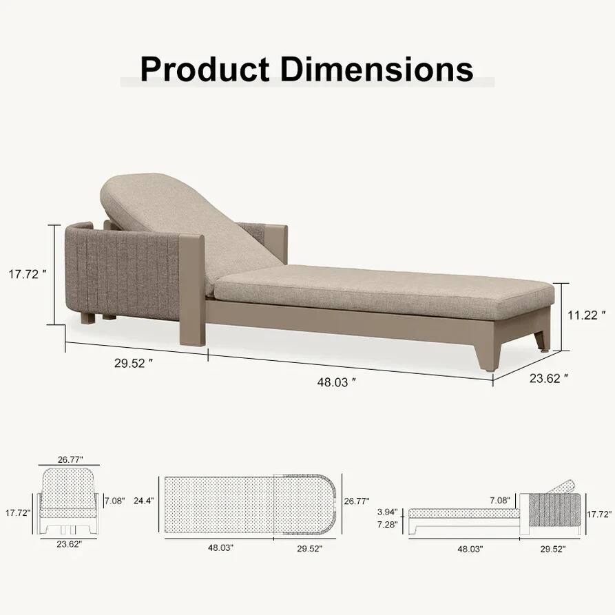 PURPLE LEAF Outdoor 2 Person Chaise Lounge with Cushions Patio Sun ...