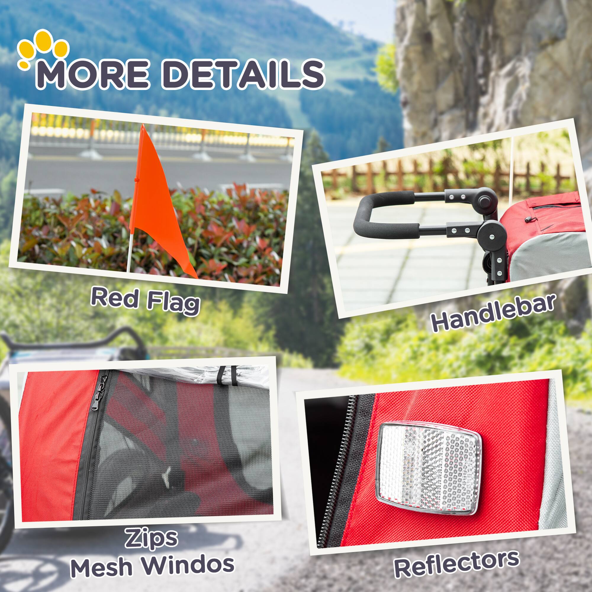 Alt View 5. Aosom - 2-in-1 Pet Bike Trailer for Small Dogs, Road-Visibility Dog Stroller Bicycle Carrier, Weather-Strong Bike Wagon Sidecar.