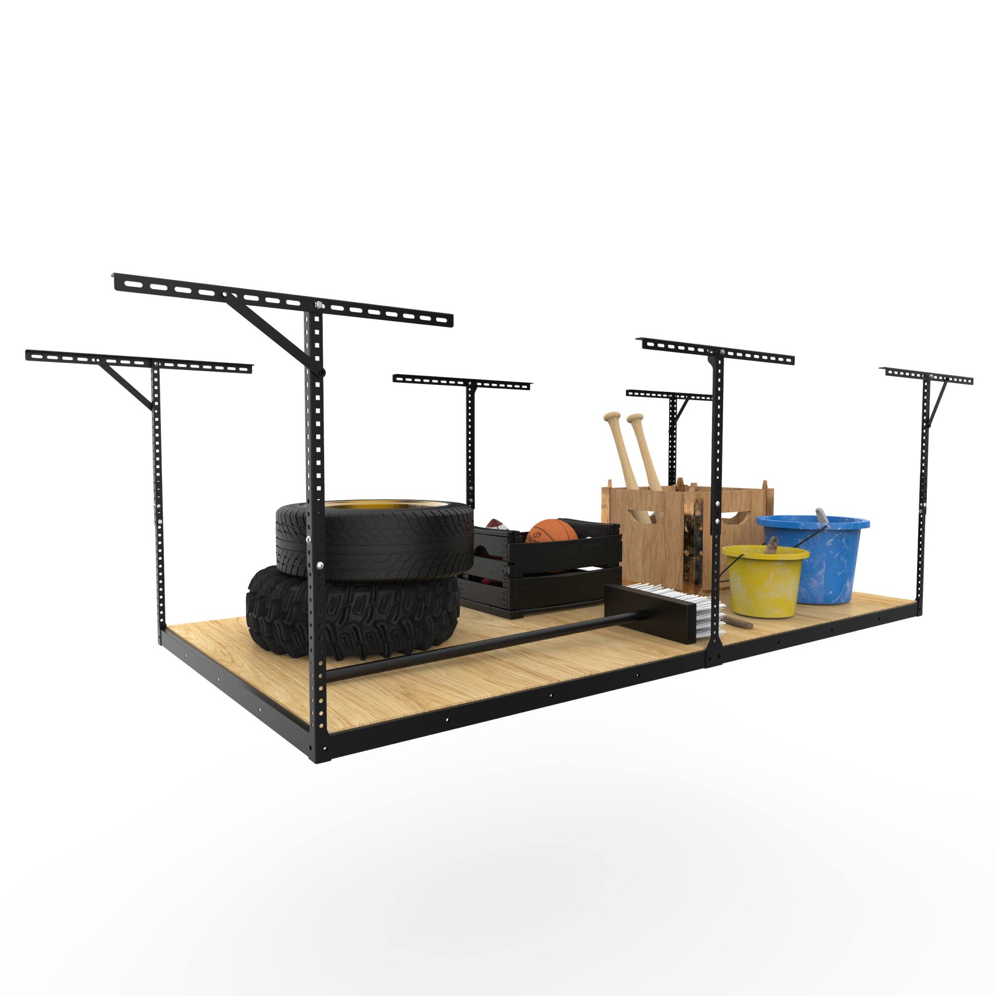 Back. Fleximounts - Max Series Frame Only 48 in. W x 96 in. D x 24 - 40 in. H Heavy Duty Ceiling Mounted Overhead Garage Storage Rack - Black.