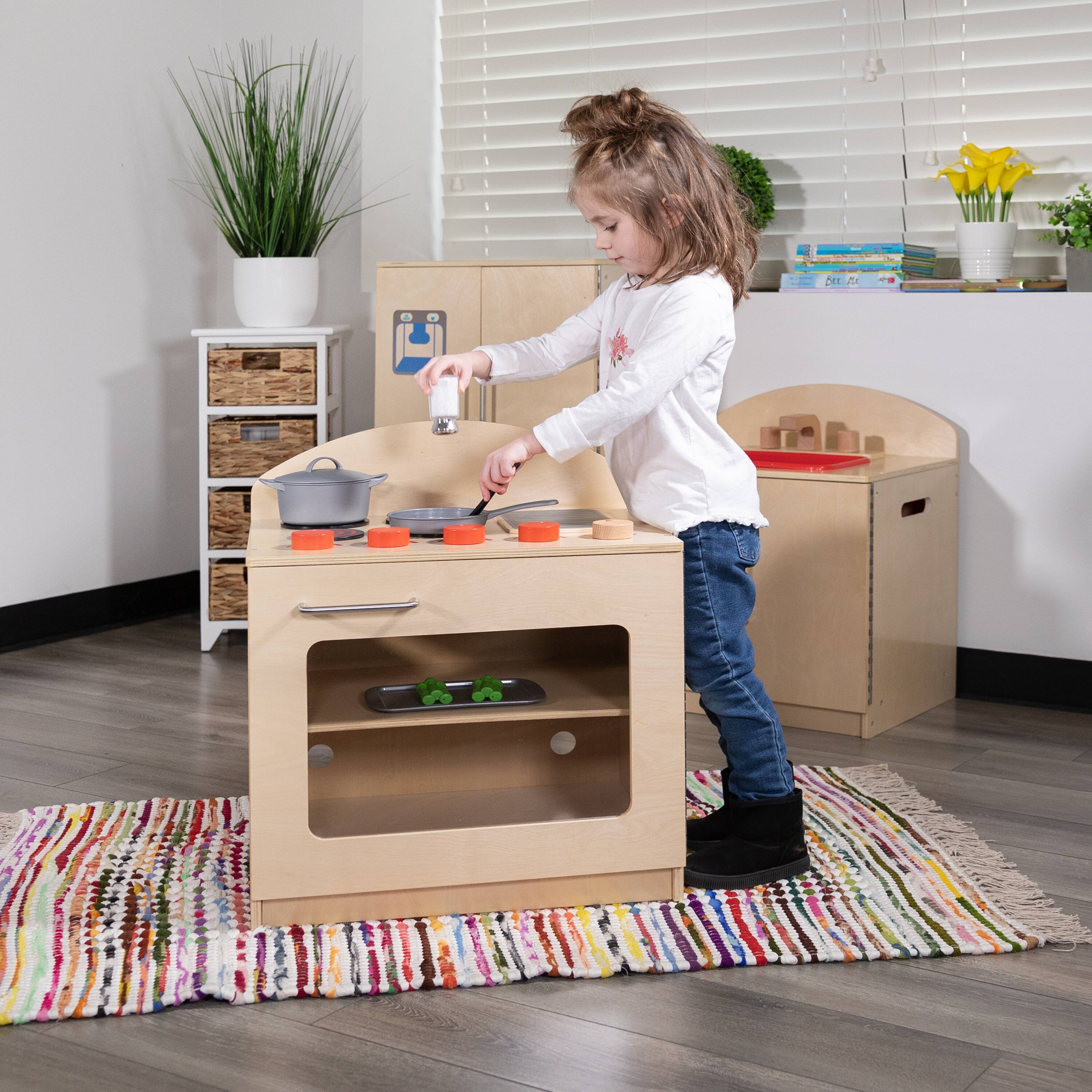 Alt View 4. Emma + Oliver - Children's Wooden Kitchen Stove with Turnable Knobs for Commercial or Home Use - Natural.