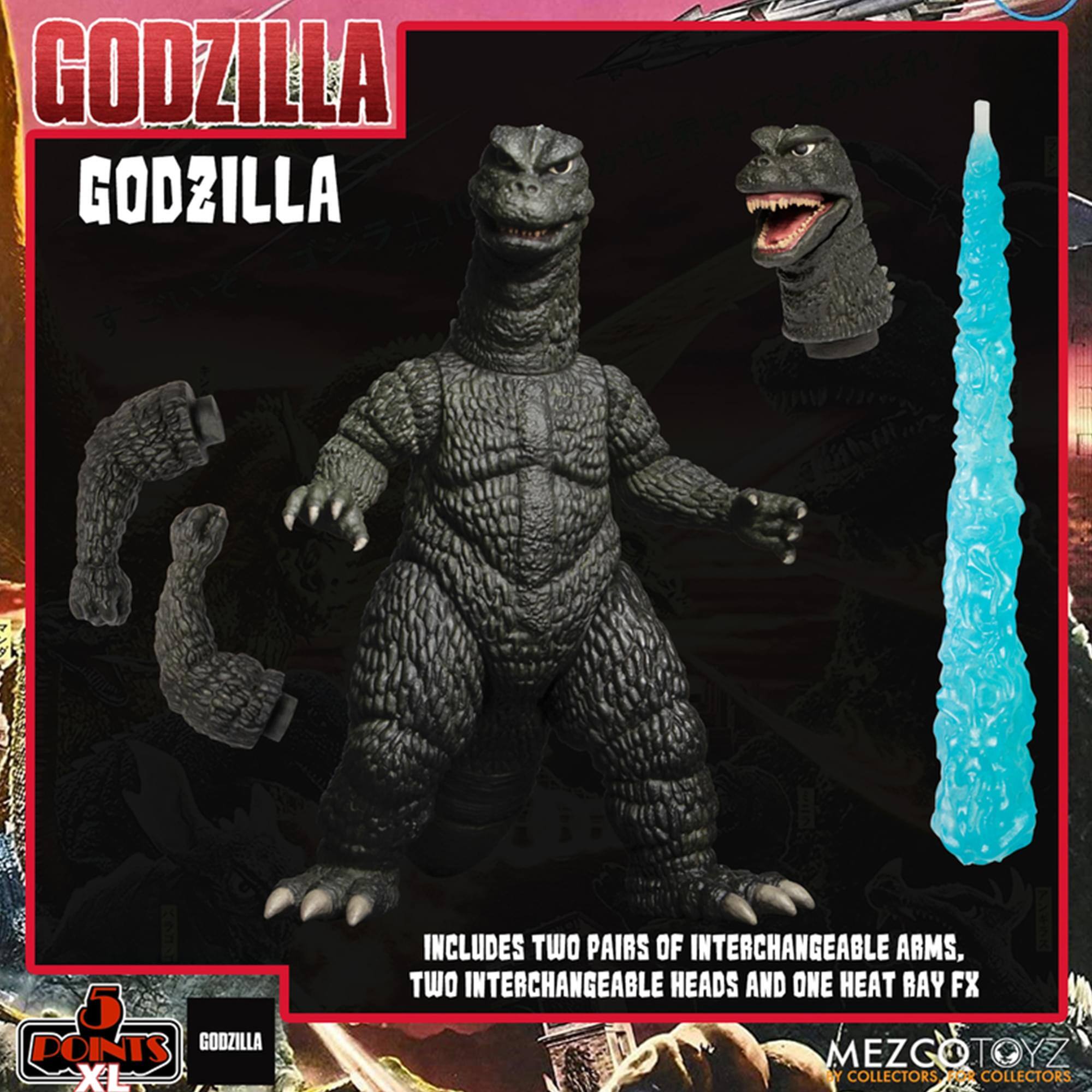 GODZILLA GODZILLA 5 POINTS GOOZILLA XL INCLUDES TWO PAIRS OF INTERCHANGEABLE ARMS, TWO INTERCHANGEABLE HEADS AND ONE HEAT RAY FX MEZCOTOYZ BY COLLECTORS