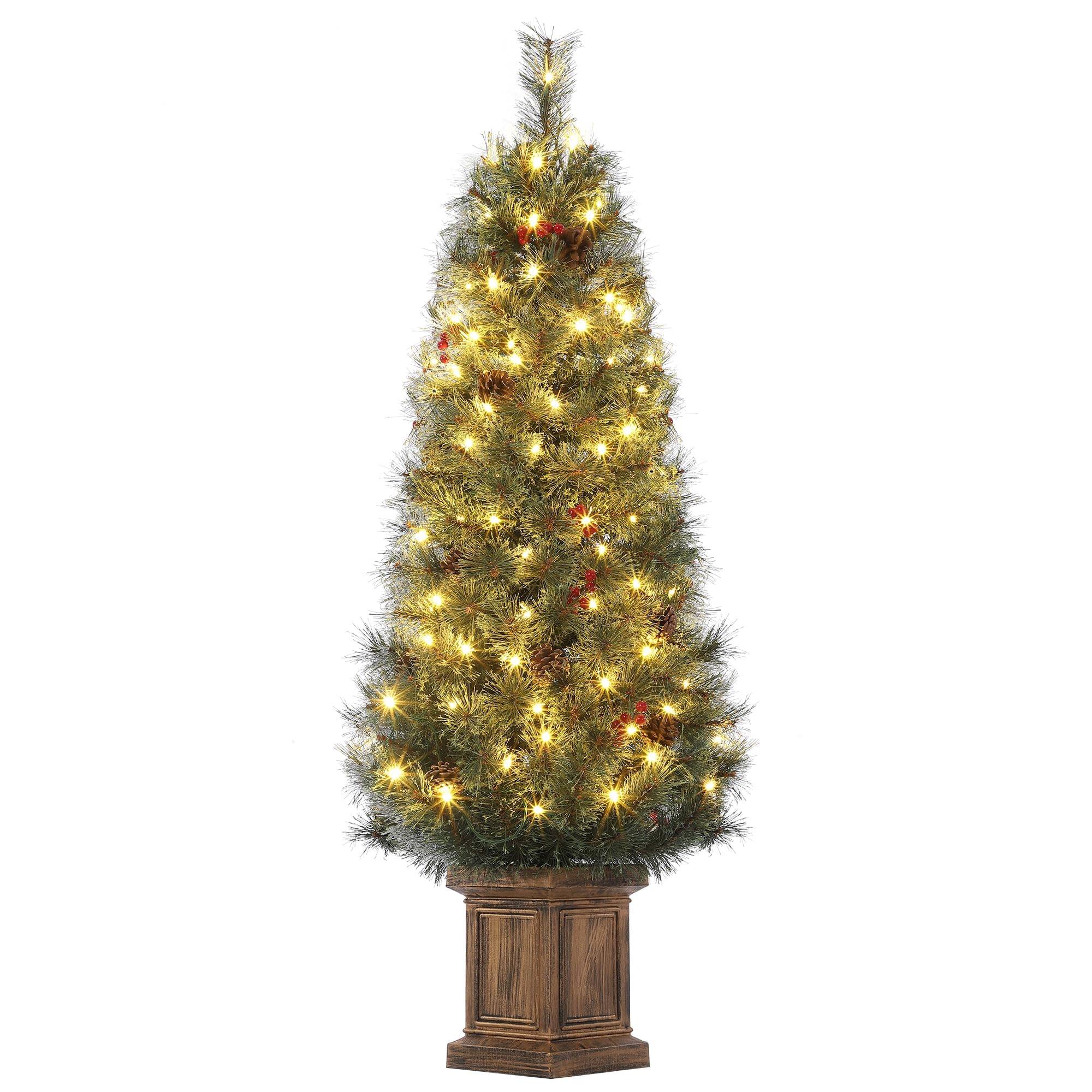 Maxxis Merch - 4.5 Ft Artificial Christmas Tree with 108 Warm White LED Lights and Potted Base Holiday Xmas Tree - Green