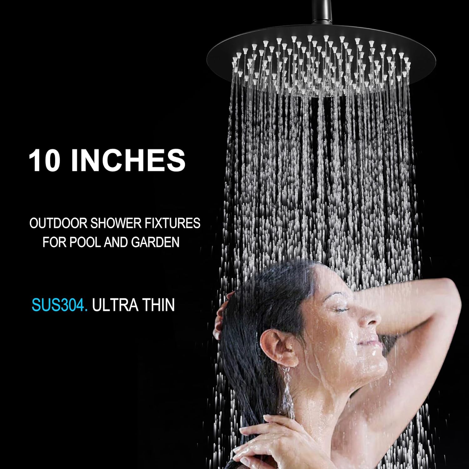 10 INCHES OUTDOOR SHOWER FIXTURES FOR POOL AND GARDEN SUS304. ULTRA THIN