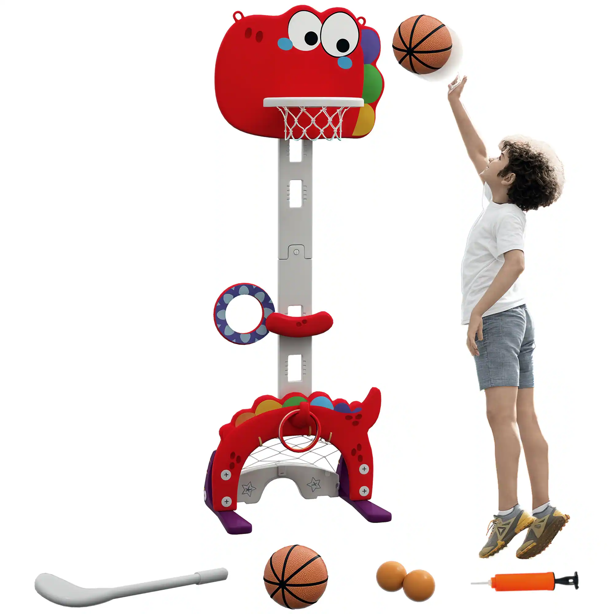 Front. Qaba - Kids Basketball Hoop, Toddler Sports Activity Center, Adjustable Height, Soccer, Golf, Ring Toss & Throw Ball, 3-6 Years.