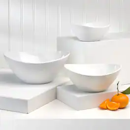 Euro Ceramica Home - Highlands Set of 3 Stoneware Prep & Serve Nesting Bowls - White