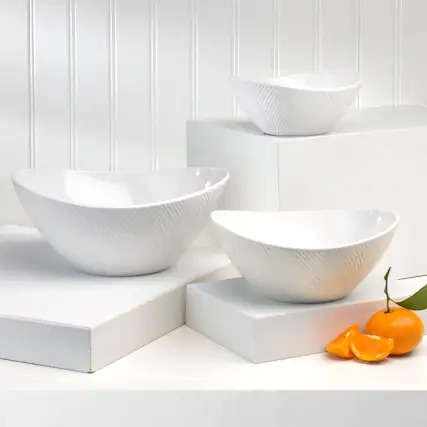 Front. Euro Ceramica Home - Highlands Set of 3 White Stoneware Prep & Serve Nesting Bowls - White.