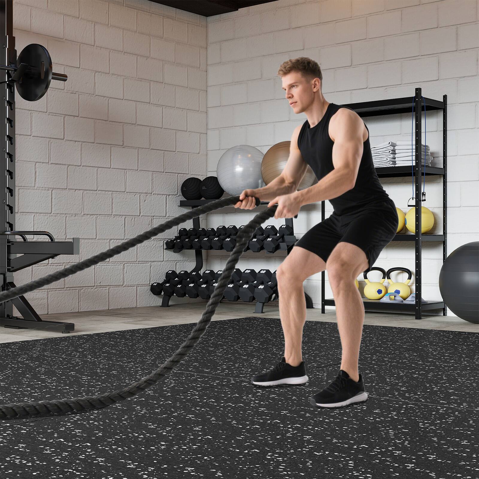 Alt View 1. Costway - Costway 18 PCS 0.55" Thick Rubber Top Exercise Mat 48 Sq Ft Non-Slip & Shock Equipment - Black+Gray.