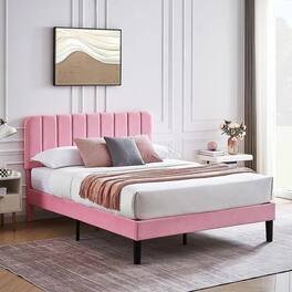 Hivvago - Queen size Upholstered Platform Bed Frame with Headboard - Pink