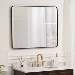 WELLFOR - 30 in. W x 36 in. H Rectangular Aluminum Framed Wall-Mounted Bathroom Vanity Mirror - Matte Black