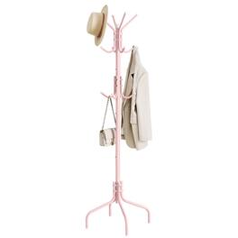 Songmics Home - Coat Rack Freestanding, Metal Coat Rack Stand with 12 Hooks and 4 Legs, Coat Tree, Holds Clothes, Hats, and Bags - Jelly Pink
